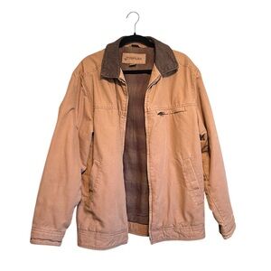 St John’s Bay Barn Coat Chore Jacket size medium brown tan leather collar